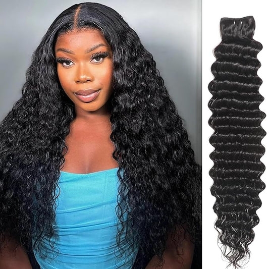 Deep Wave Human Hair Bundles 20 Inch 12A Brazilian Virgin Wet and Wavy Human Hair Weave Bundles 100% Unprocessed Deep Curly Bundles One Bundle Double Weft Water Wave Bundles Natural Black