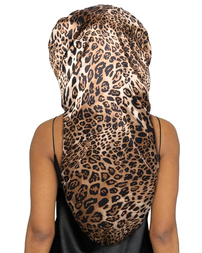 YANIBEST Long Bonnet Braid Bonnet for Sleeping Adjustable Satin Silk Bonnet for Braids Sleep Bonnet for Women Locs Leopard