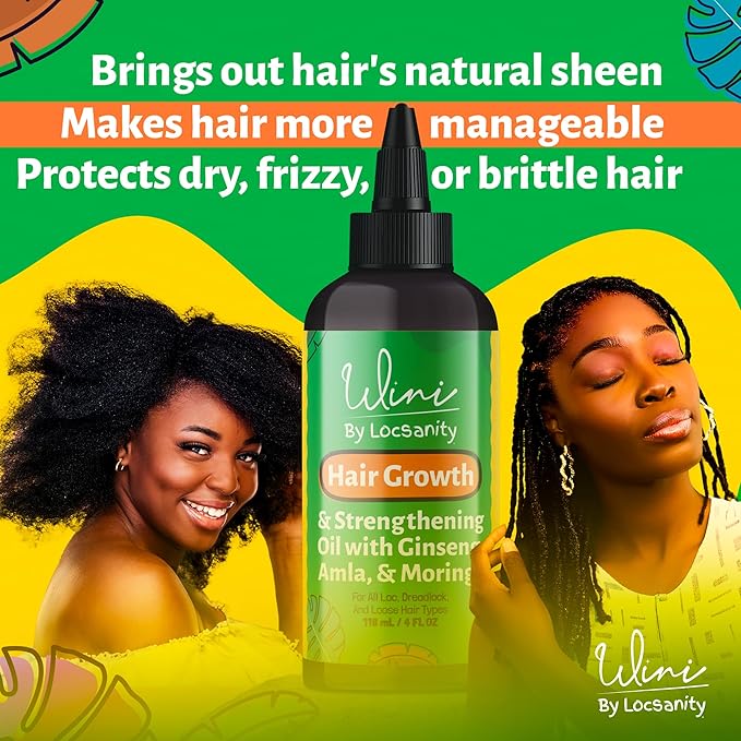 Wini by Locsanity Hair Growth Oil for Locs, Dreadlocks, Dreads, Loose Natural Hair - Blackberry, Alma, Moringa, Tamanu, Flax Seed, Ginseng, Hibiscus, Bhringraj 100% Narural Vegan 4 OZ
