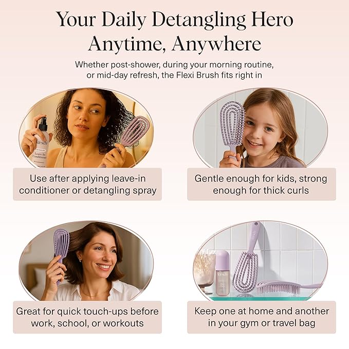 Kitsch Detangler Brush – Flexible Curly Hair Brush for Women, Men & Kids | Detangling Hairbrush with Bendable Frame and Ultra-Smooth Bristles for Wet or Dry Strands - Soft Violet