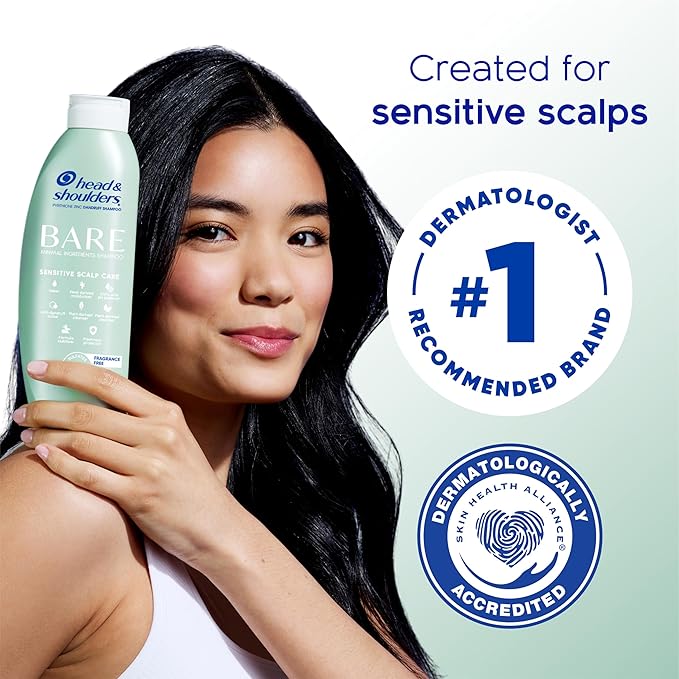 Head & Shoulders Anti-Dandruff Shampoo, BARE Sensitive Scalp Care Twin Pack, with 1% Pyrithione Zinc, Fragrance-Free, Free of Sulfates, Silicones, Gentle, 13.5 fl oz Each