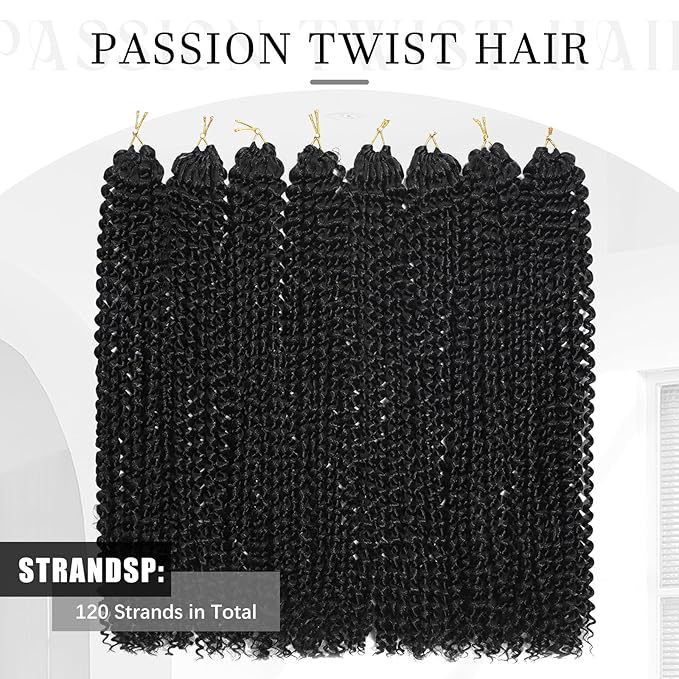 Passion Twist Hair 16 Inch 8 Packs Water Wave Crochet Braids Pre Looped Bohemian Braiding Hair Extensions for Black Women （1B Black#）