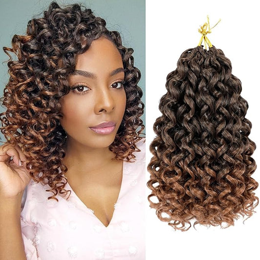 Vomella GoGo Curl Crochet Hair 8 Packs 10 Inch Water Wave Curly Crochet Hair for Black Women Ombre Brown Short Beach Curl Synthetic Deep Twist Crochet Hair Extensions T30