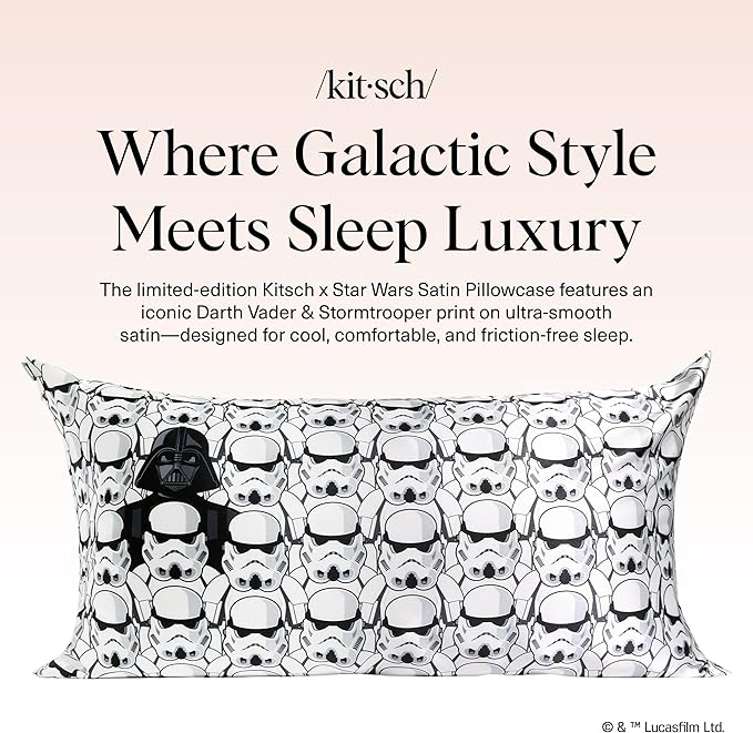 Kitsch x Star Wars Darth Vader & Stormtroopers Satin Pillowcase with Zipper | Better Than Silk Pillowcase | Frizz-Reducing Pillow Case for Hair & Skin Care, Cooling & Breathable - King
