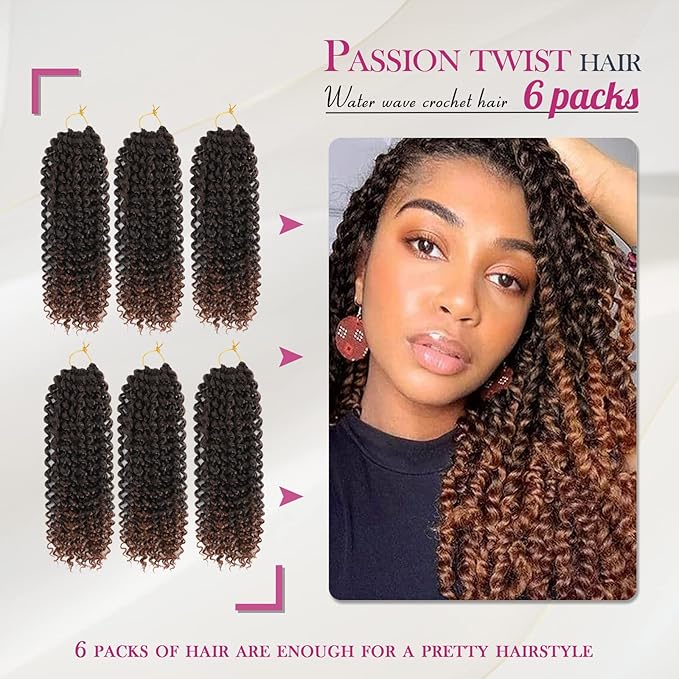 Dansama 6 Packs Passion Twist Hair Water Wave Braiding Hair for Butterfly Style Crochet Braids Bohemian Hair Extensions (12inch, T1B/30, Economy Pack)