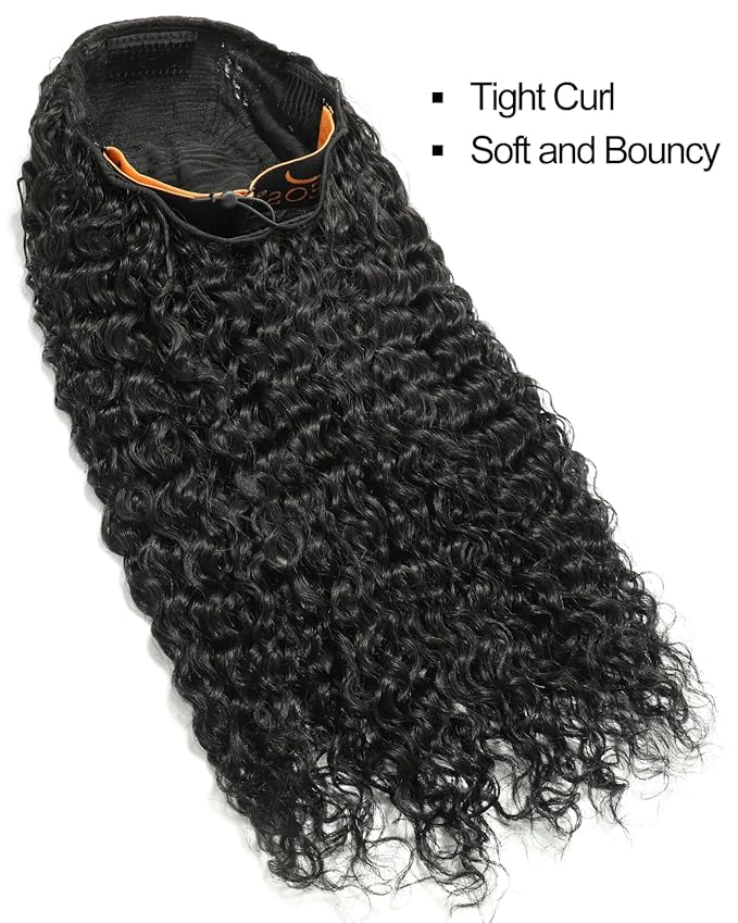 BEEOS Curly Half Wig Human Hair, 180% Density 3 In 1 Drawstring Glueless Wigs for Women, Seamless Flip Over Non-Slip True to Length 22 Inch