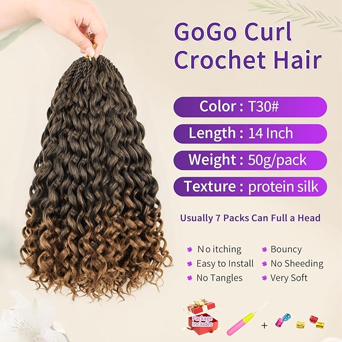 Gogo Curl Crochet Hair Protein Fiber Close to Human Hair 7 Packs Pre looped Water Wave Crochet Hair Deep Twist Synthetic Braiding Hair for Women (T30, 14Inch)