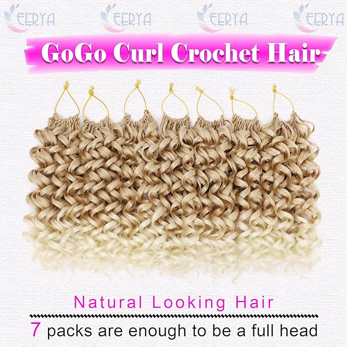 7 Packs GoGo Curl Crochet Hair 10 Inch Short Strawberries & Cream Curly Crochet Hair for Women Deep Wave Beach Curl Crochet Braids Synthetic Braiding Hair Extensions(10 Inch, T27/613)