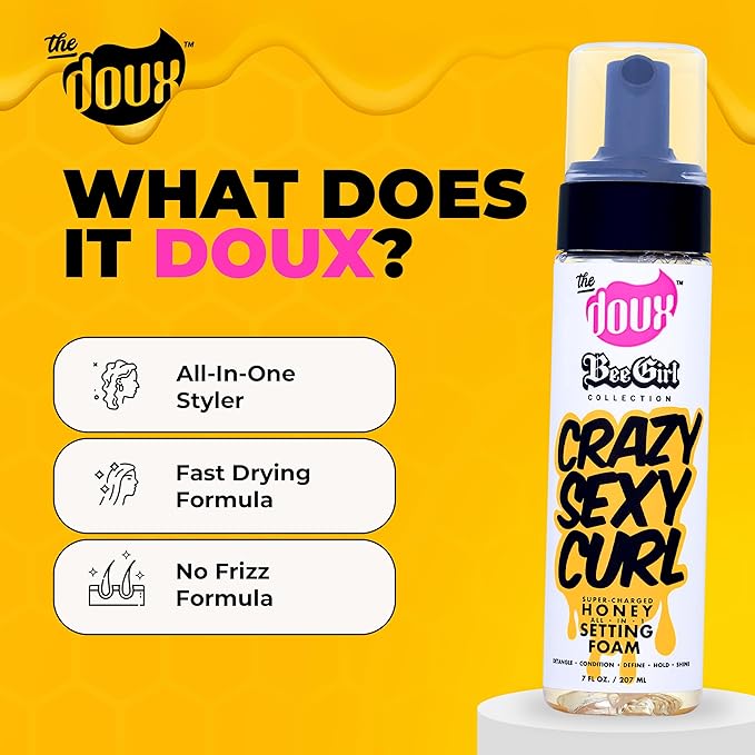 The Doux Curl Cream & Setting Mousse for Curly Hair CRAZYSEXYCURL Honey Foam for Heatless Curls Overnight, Frizz Control, Shine & Moisture – Curly Hair Styling Product with Aloe & Silk Amino Acids