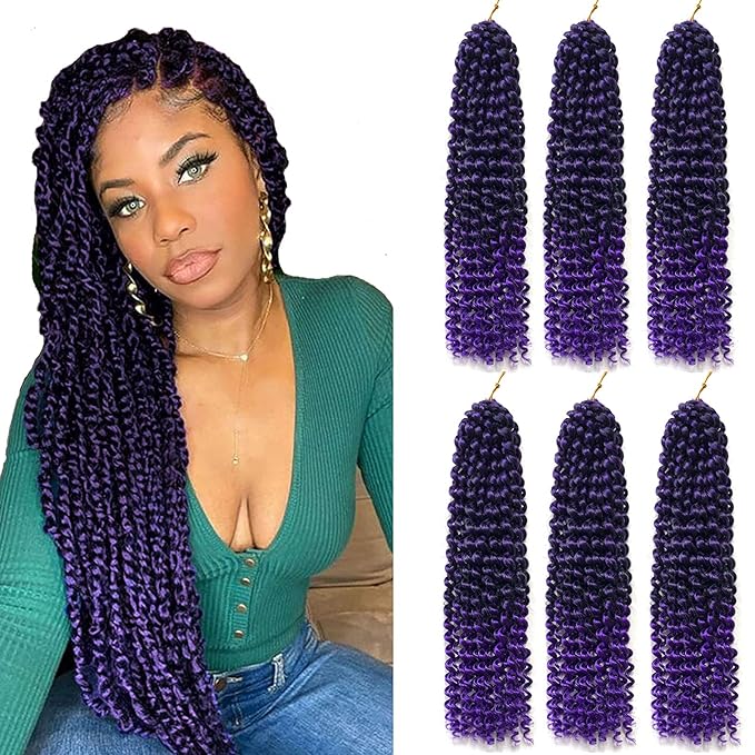 6 Packs Passion Twists Hair 18inch Ombre Purple Water Wave Crochet Hair for Butterfly Soft Locs Synthetic Crochet Hair Passion Twist Long Bohemian Locs Braiding Hair Extensions (T1B/Purple#)