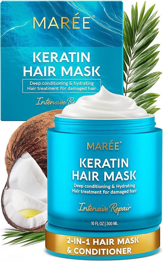 MAREE Deep Conditioning Hair Mask for Damaged Hair Treatment - Keratin Hair Care for Hydrating Growth Repair Moisturizing - Dry Curly Color Refreshing - Tratamiento Mascarilla Para el Cabello Seco