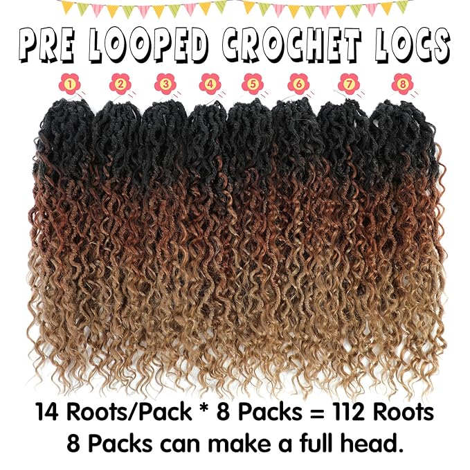 Fulcrum Goddess Locs Crochet Hair 18 Inch, 8 Packs New Faux Locs Crochet Hair for Black Women, Crochet locs with Curly Ends (18Inch (Pack of 8), 1B/30/27#)