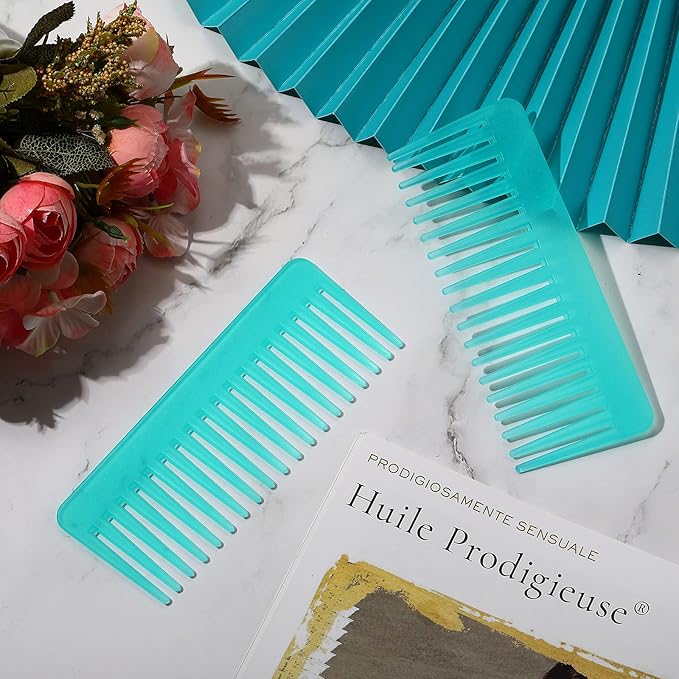 Patelai Wide Tooth Comb Large Hair Detangling Comb for Curly, Wet Dry Hair, No Handle Detangler Accessories(Cyan)