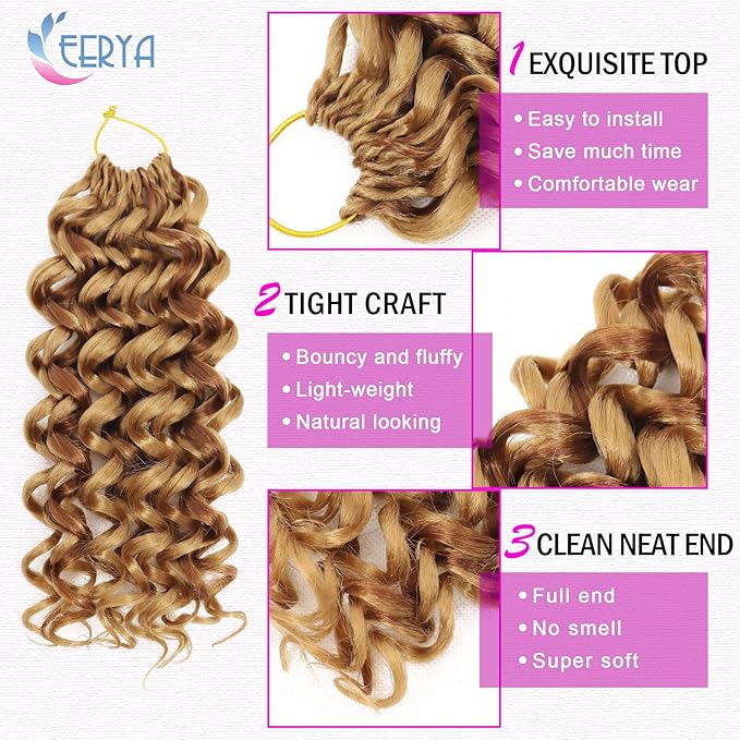 7 Packs GoGo Curl Crochet Hair 10 Inch Short Curly Crochet Hair for Women Water Wave Beach Curl Deep Twist Crochet Braids Synthetic Braiding Hair Extensions (10 Inch, P27/30)