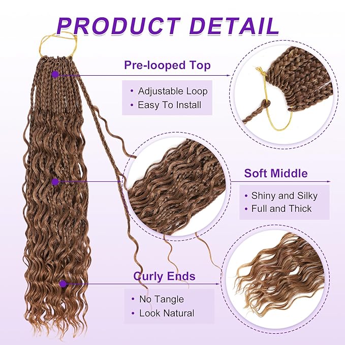 Eacia Goddess Box Braids Crochet Hair 24 Inch 7 Packs Boho Box Crochet Hair with Curly Ends Pre Looped Braids for Women(24 Inch, M33/30/27#)