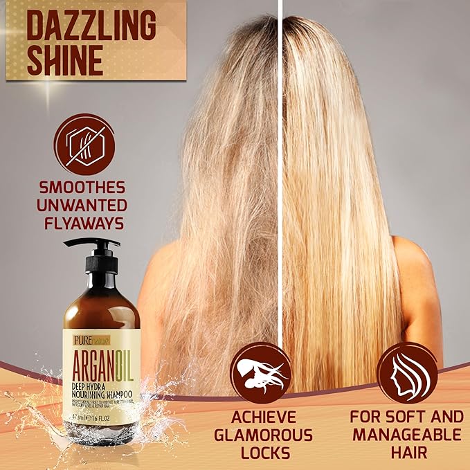 Moroccan Argan Oil Shampoo - Sulfate SLS Paraben Free Moisturizing Treatment for Women and Men - For All Types Including Curly, Dry, Damaged and Oily Hair - Hydrating and Nourishing - Salon Grade
