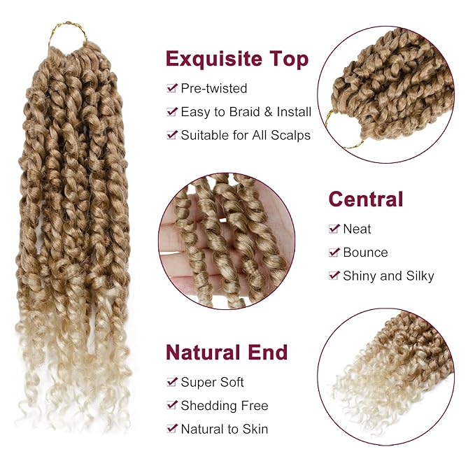 Passion Twist Hair - 8 Packs 10 Inch Passion Twist Crochet Hair For Women, Crochet Pretwisted Curly Hair Passion Twists Synthetic Braiding Hair Extensions (10 Inch 8 Packs, T27/613)
