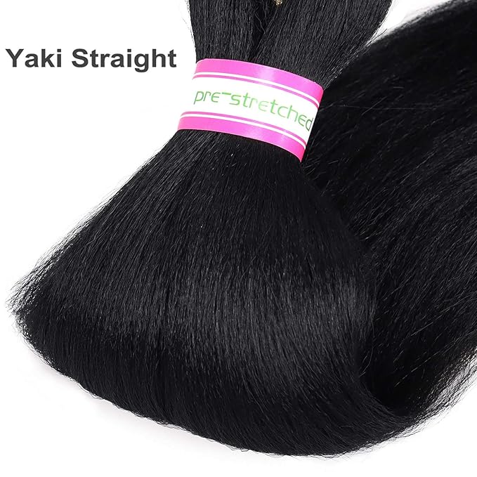 Pre Stretched Braiding Hair Extension Natural Black Color 8 Packs 28 Inch Long Professional Hair for Braiding Twist Braids Itch Free Hot Water Setting Yaki Straight Synthetic Hair for Women (#1B)
