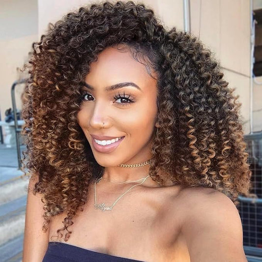 LADY MIRANDA Afro kinky Curly Crochet Hair Marlybob Braiding Hair Extensions for Black Women Jerry Curl Crochet Hair 6X Braid Hair Short Passion Twis Synthetic Extensions (Ombre Brown)