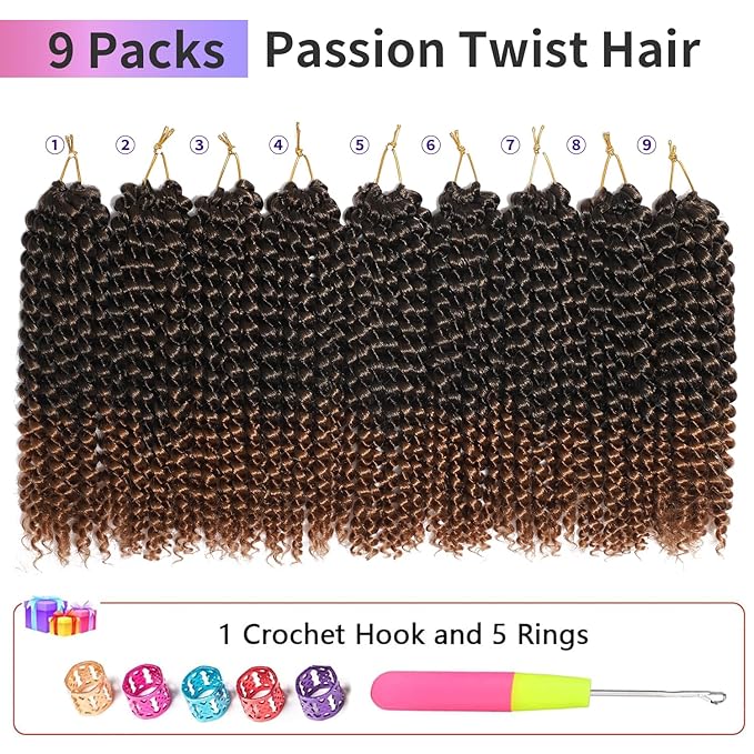 12 Inch Passion Twist Crochet Hair for Women 9 Packs 1b30 Color Water Wave Short Twist Crochet Hair Curly Pre-looped Braiding Hair Extensions For Butterfly Locs Braids