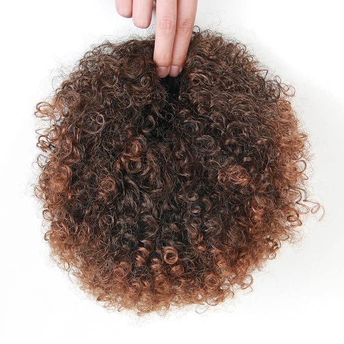 Afro Puff Drawstring Ponytail Extension for Black Women Short Afro Curly Ponytail Extension Clip On Kinky Drawstring Curly Ponytail Bun (T1B/30#)
