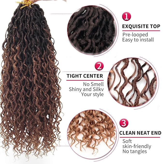 8Packs Goddess Locs Crochet Hair 18Inch Boho Faux Locs,Crochet Locs With Curly Ends River Hippie Locs Bohemian Locs Crochet Hair for Black Women(4/30, 18inch(Pack of 8))