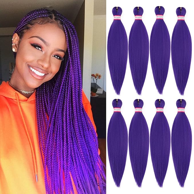 Purple Braiding Hair Pre Stretched 20 Inch 8 Packs Braiding Hair Extensions for Crochet Box Braids Twists Locs Hair Itch Free Soft Yaki Texture Hot Water Setting (20inch,#Purple)