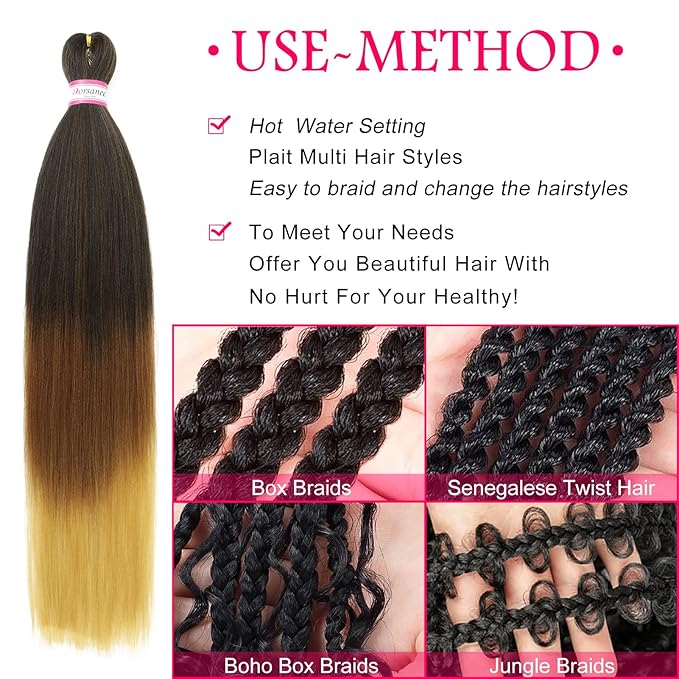 Dorsanee Braiding Hair Pre Stretched 26 Inch 8 Packs Black to Brown Ombre Braiding Hair Extensions for Crochet Box Braids Twists Locs Hair Soft Yaki Texture Hot Water Setting (26inch,#1B/30/27)