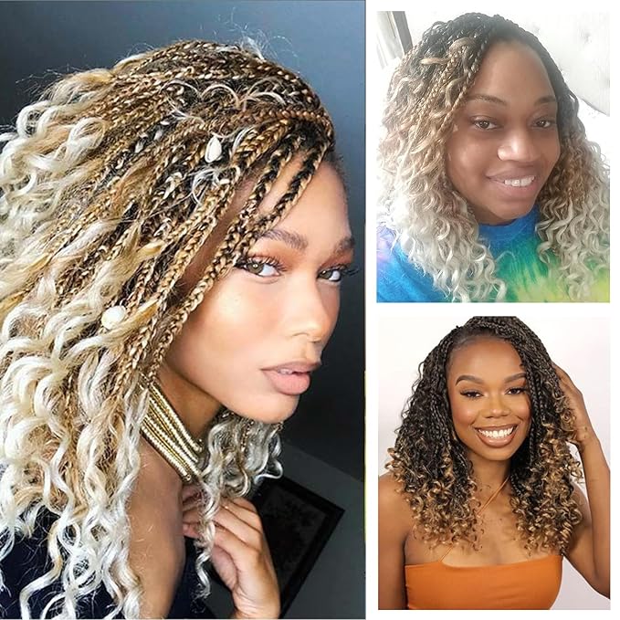 8 Packs Crochet Box Braids- Boho Box Braids Crochet Braids Hair Bohomian Box Braid Crochet Hair Synthetic Braiding Hair 14 Inch Goddess Box Braids Crochet Hair for Black Women (1B/Silver)