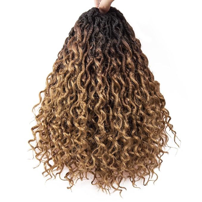 Goddess Locs Crochet Hair 12Inch Crochet Locs,Boho Faux Locs With Curly Ends River Hippie Locs Bohemian Locs Crochet Braids for Black Women 4Packs(1B/30/27, 12inch)