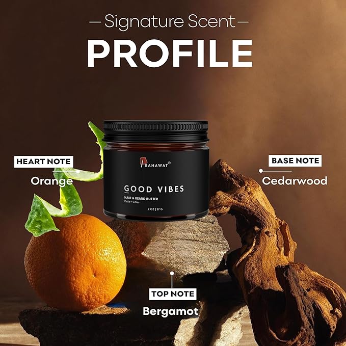 BAHAWAT Hair & Beard Butter for Men Leave-in Conditioner - Cedarwood & Citrus scent - Strengthen & Soften– Made in USA -Organic Natural Ingredients | The Best Beard Butter - 2 oz.