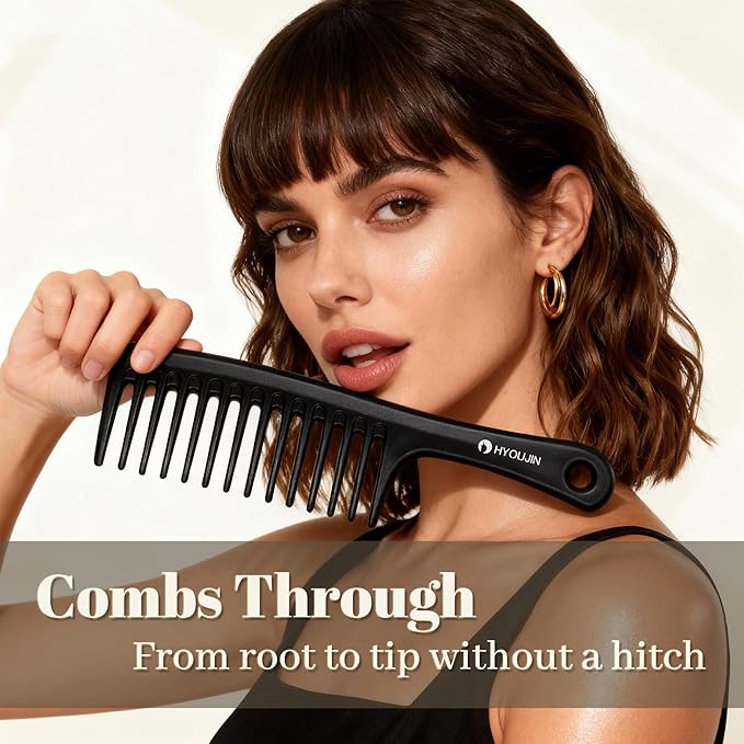 HYOUJIN Black Large Wide Tooth Detangler Paddle Brush - Best Styling Comb for Curly, Wet, Long Hair