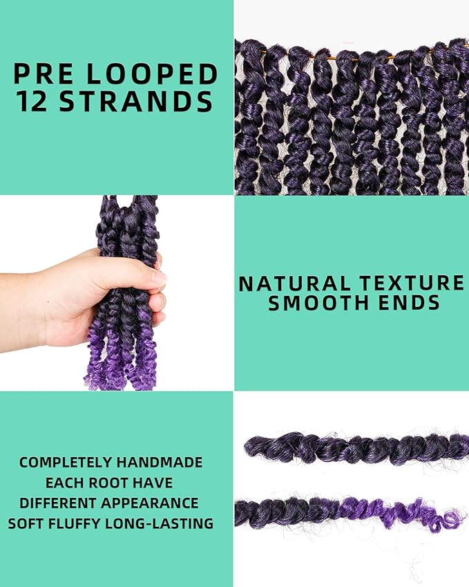 crochet twists pre looped-14 Inches 8 Packs Passion Twist Crochet Hair for Black Women and Kids-Omber Purple,Soft Lightweight Hair Extension(14"-8 Packs,T1B/Purple)