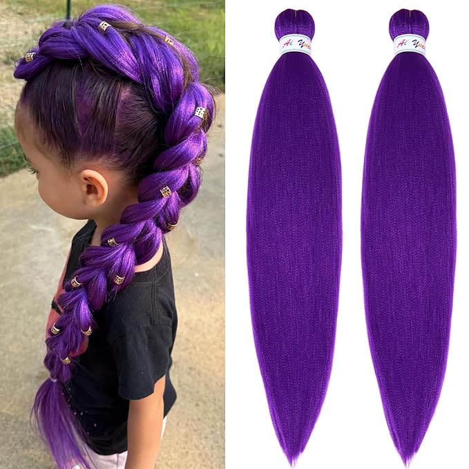 Long Purple Braiding Hair Pre Stretched kids Purple Hair Extensions for Braids, 26 inch Synthetic Braiding hair for Stage Party Halloween Costume Cosplay Crochet Non Toxic Prestretched Braiding Hair