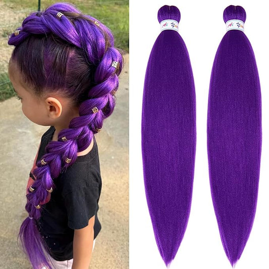 Long Purple Braiding Hair Pre Stretched kids Purple Hair Extensions for Braids, 26 inch Synthetic Braiding hair for Stage Party Halloween Costume Cosplay Crochet Non Toxic Prestretched Braiding Hair