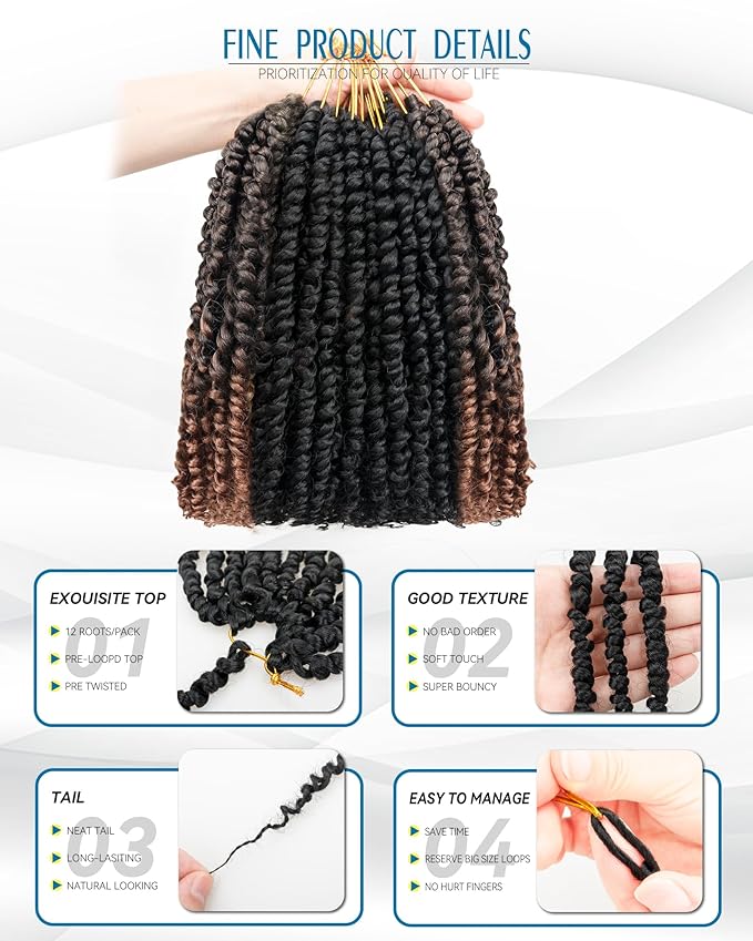Passion Twist Crochet Hair-Mixed Color Combo Pack(6 packs 1B+2 packs T1B/30),Pre-twisted Pre Looped Synthetic Braided Hair Extensions For Black Women and Kids(10"-8 Packs,1B+T30)