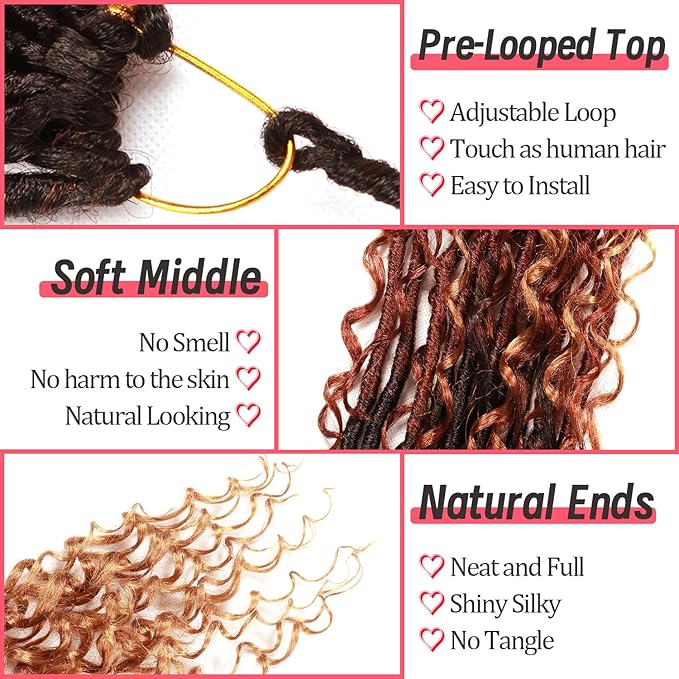 Goddess Locs Crochet Hair-30 Inch 8 Packs Boho Faux Locs Crochet Hair for Black Women Pre Looped Soft Locs with Curly Ends (1B/30/27, 30 Inch(Pack of 8))