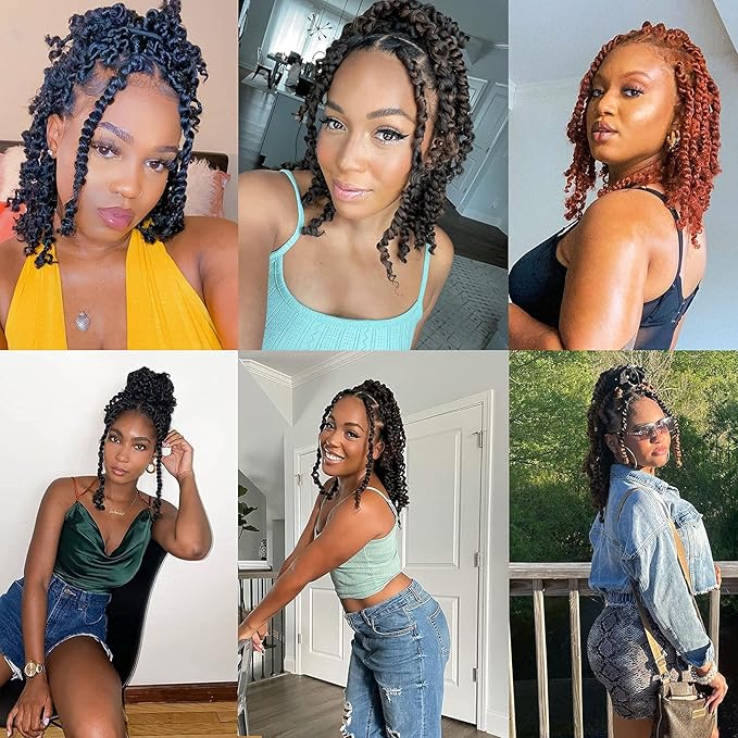 Leeven 12 Inch Pretwisted Passion Twist Hair 8 Packs Ombre Burgundy Pre Looped Red Water Wave Crochet Hair Short Curly Bohemian Braids Synthetic Hair Extensions for Black Women (12Strands/Pack #TBUG)