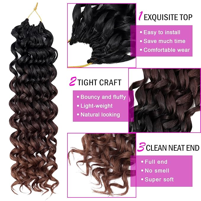 7 Packs GoGo Curl Crochet Hair 14 Inch Short Curly Crochet Hair for Women Beach Curl Water Wave Deep Twist Crochet Braids Synthetic Braiding Hair Extensions (14 Inch, T1B/4/30)