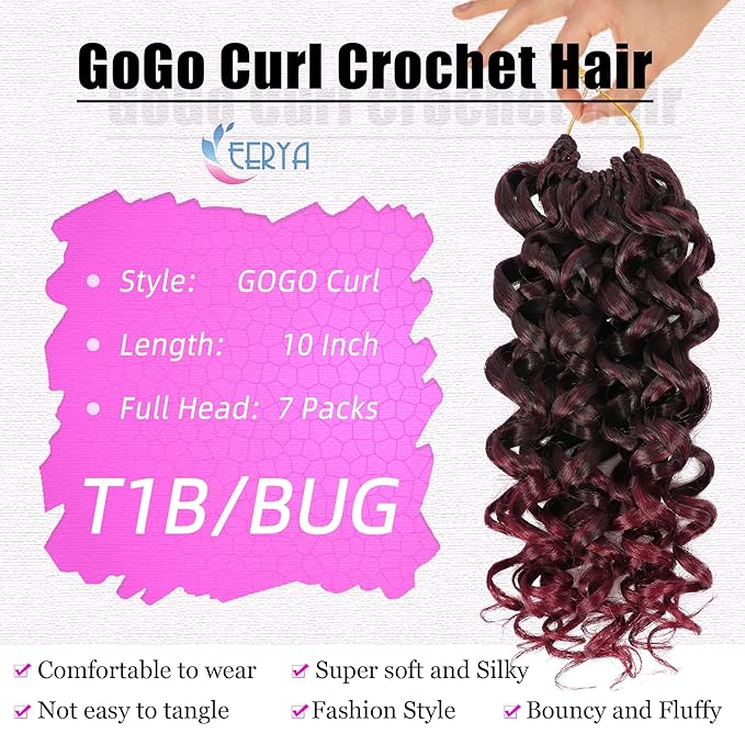 7 Packs GoGo Curl Crochet Hair 10 Inch Red Burgundy Short Curly Crochet Hair for Women Beach Curl Water Wave Deep Twist Crochet Braids Synthetic Braiding Hair Extensions (10 Inch, T1B/BUG)