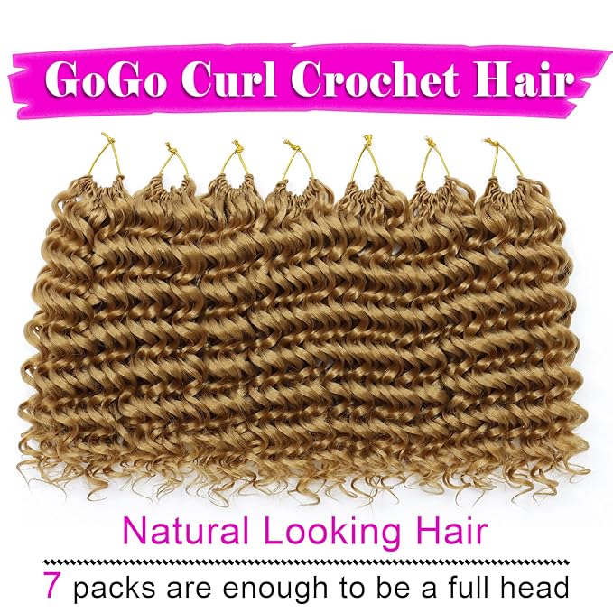 7 Packs GoGo Curl Crochet Hair Short Curly Crochet Hair for Women Water Wave Beach Curl Deep Twist Crochet Braids Synthetic crochet Hair Extensions (10 Inch, #27)