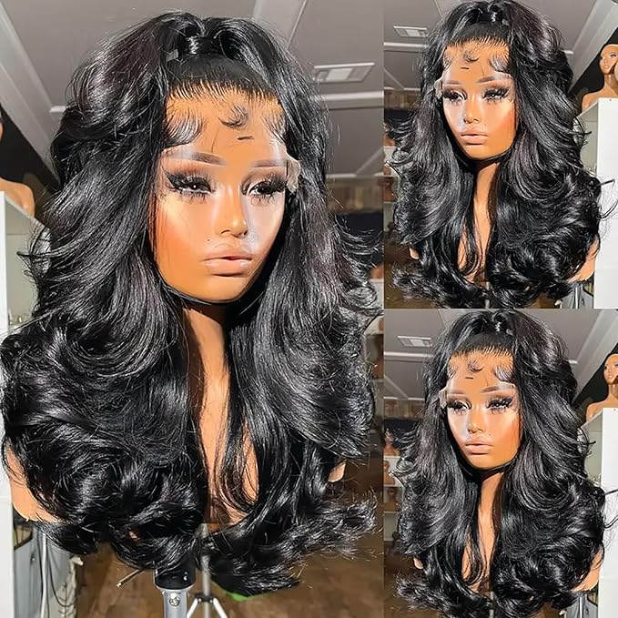 13x6 Body Wave Lace Front Wigs Human Hair Pre Plucked with Baby Hair 220% Density Glueless HD Transparent Lace Frontal Wigs Human Hair for Women Natural Color Brazilian Hair 20 Inch