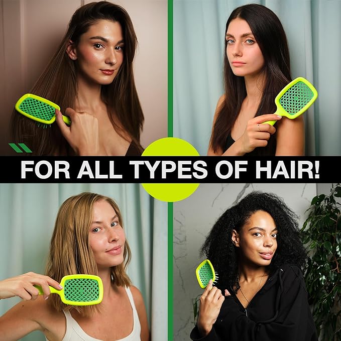 Janeke Superbrush Detangling Brush for Soft Smoothing Hair Brushing with Anti-Static Bristles - Vented Wet Hair Brush for Blow Drying Use - Perfect for Curly, Thick, Wavy, Fine Hair Types (Lime)