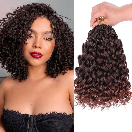 10 Inch Gogo Curl Crochet Hair 8 Packs Ocean Wave Crochet Hair Ombre Copper Red Pre-looped Short Curly Goddess Box Braids Beach Curl Synthetic Braiding Hair for Women (16Strands/pack T350#)