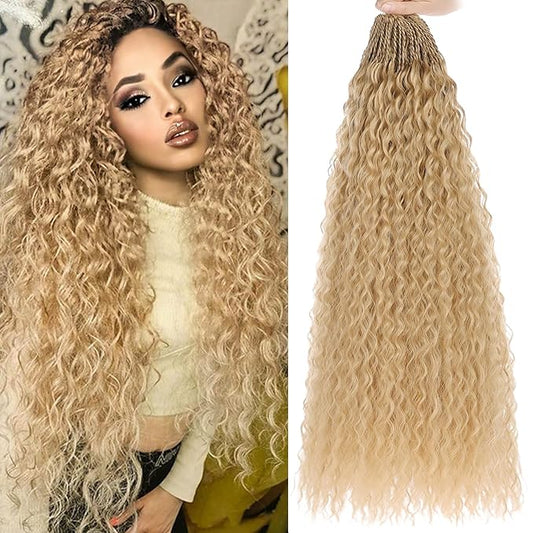 Xtrend 24 Inch Pre Looped Micro Curly Crochet Hair 8 Packs Honey Blond Brazilian Kinky Curly Braiding Hair Extensions Synthetic Deep Wave For Mini Senegalese Twist Hair for Women (30 Strands/Pack，27#)