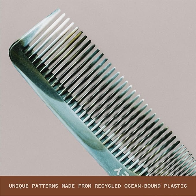 WAVEY Quality Hair Comb for Men and Women, Recycled Ocean Plastic, 7 Inches length perfect for home and travel, Wide and Fine Tooth for thick, thin, wavy, straight and curly hair styling - GREEN