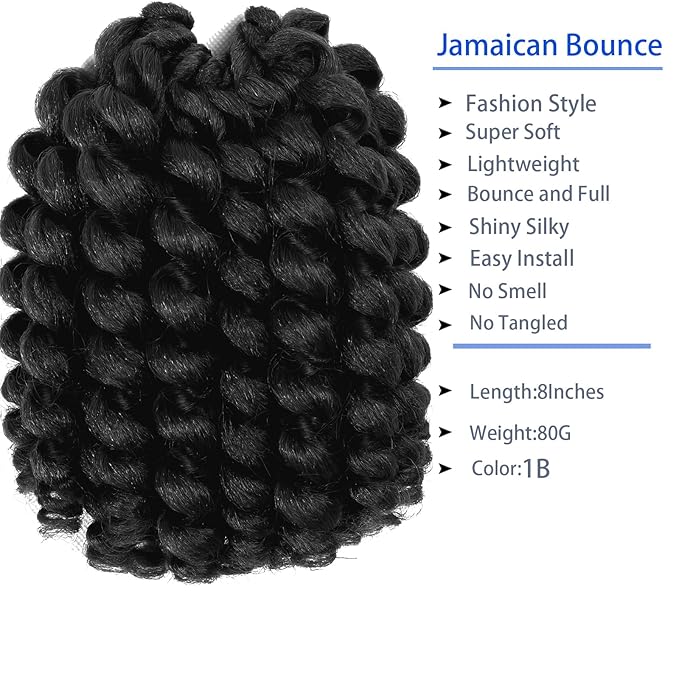5 Packs 2X Ringlet Wand Curl Jamaican Bounce 8 inch Synthetic Crochet Hair Extensions Crochet Braiding Hair 20 Roots Crochet Curly Hair(8Inch (Pack of 5), 1B)