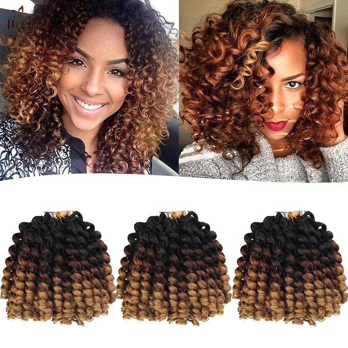 Jamaican Bounce Hair Extensions 8 inch Ringlet Wand Curl 3 Tone Blonde Brown Ombre Curly Crochet Braids 1B 30 27 Crochet Braiding Hair 60 Roots