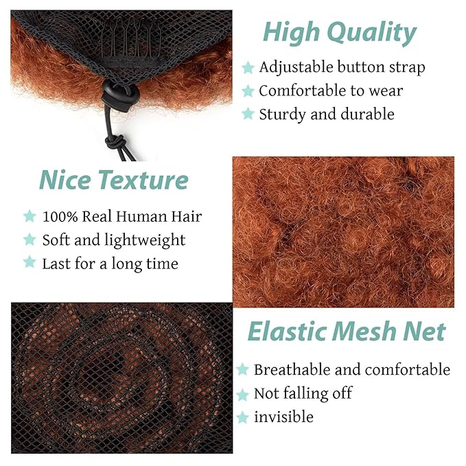 Afro Puff Clip On Human hair Drawstring Ponytail for Black Women,Ponytail Extension 6 Inch #30 Light Brown 50g Short Afro Kinkys Curly Afro Bun Extension Hairpiece