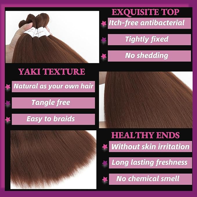 Pre-Stretched 24 Inch Hair Extension, 3 Packs, Braiding Hair, Synthetic, 30#, for Braids, Twists, and Locs